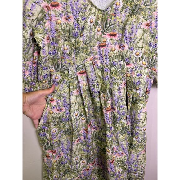 Vintage Cottagecore Handmade Wildflower Prairie Dress Pockets Floral Midi (1XL?) - Picture 2 of 3